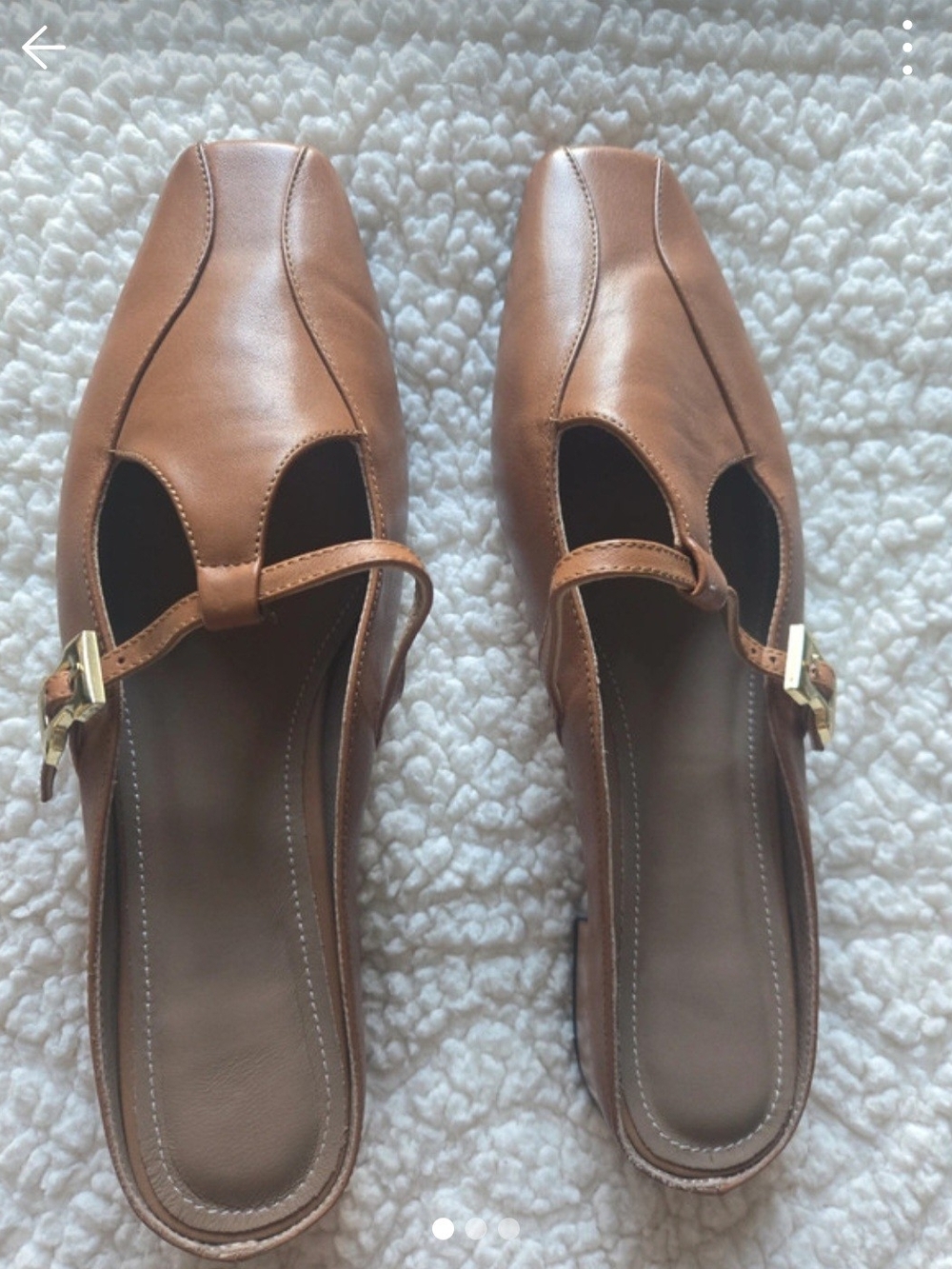 Source Unknown Tan Brown Leather Mule Flats with Gold Buckles